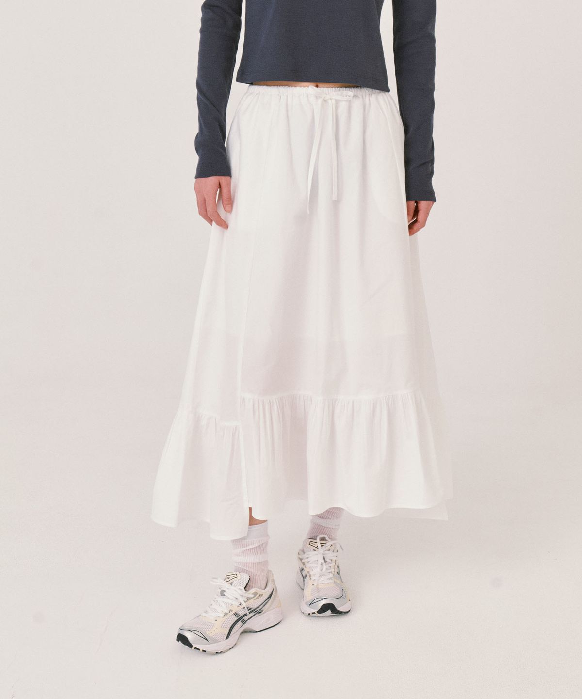 그라스플랜(GRASPLAN) Shirring Long skirt_White