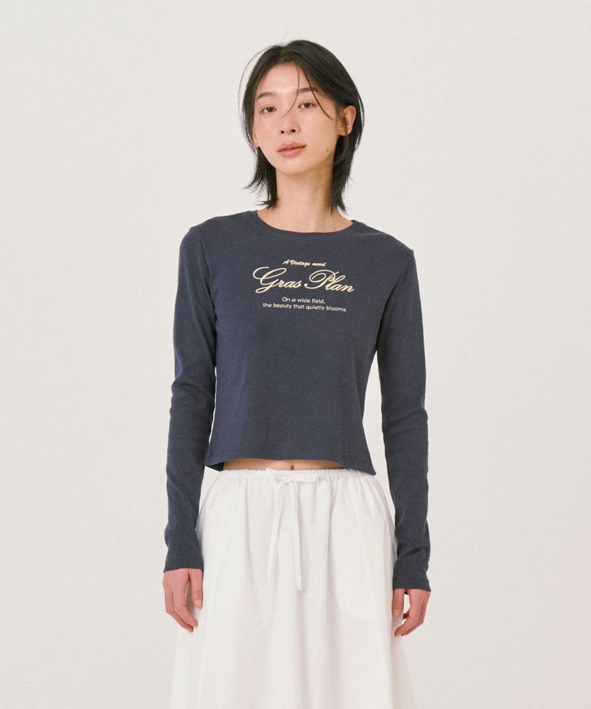 그라스플랜(GRASPLAN) Long sleeve Crop T-Shirt_Charcoal