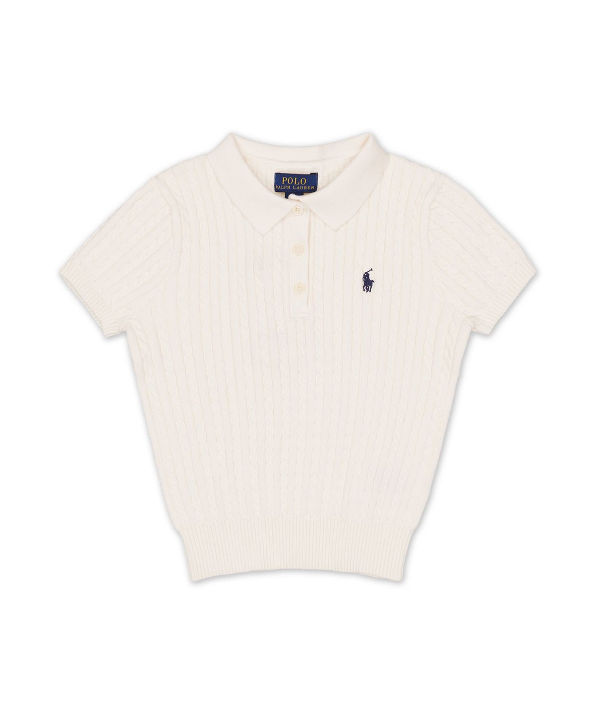폴로 랄프 로렌 칠드런(POLO RALPH LAUREN CHILDREN) 미니 케이블 코튼 폴로 스웨터-화이트