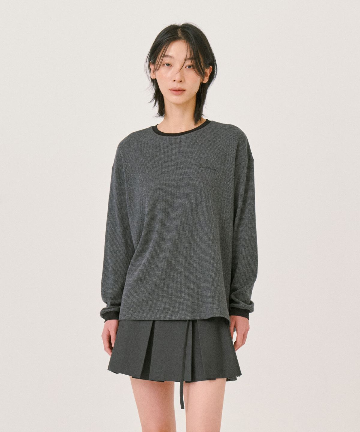 그라스플랜(GRASPLAN) Waffle Long sleeve T-Shirt_Charcoal