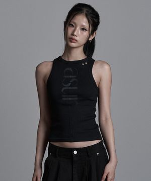 소잉 턴 로고 슬리브리스 블랙