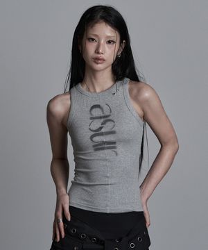 소잉 턴 로고 슬리브리스 멜란지