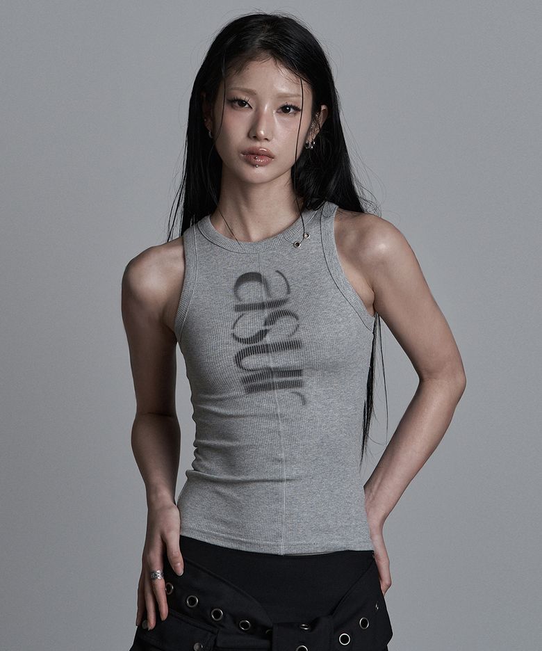 소잉 턴 로고 슬리브리스 멜란지