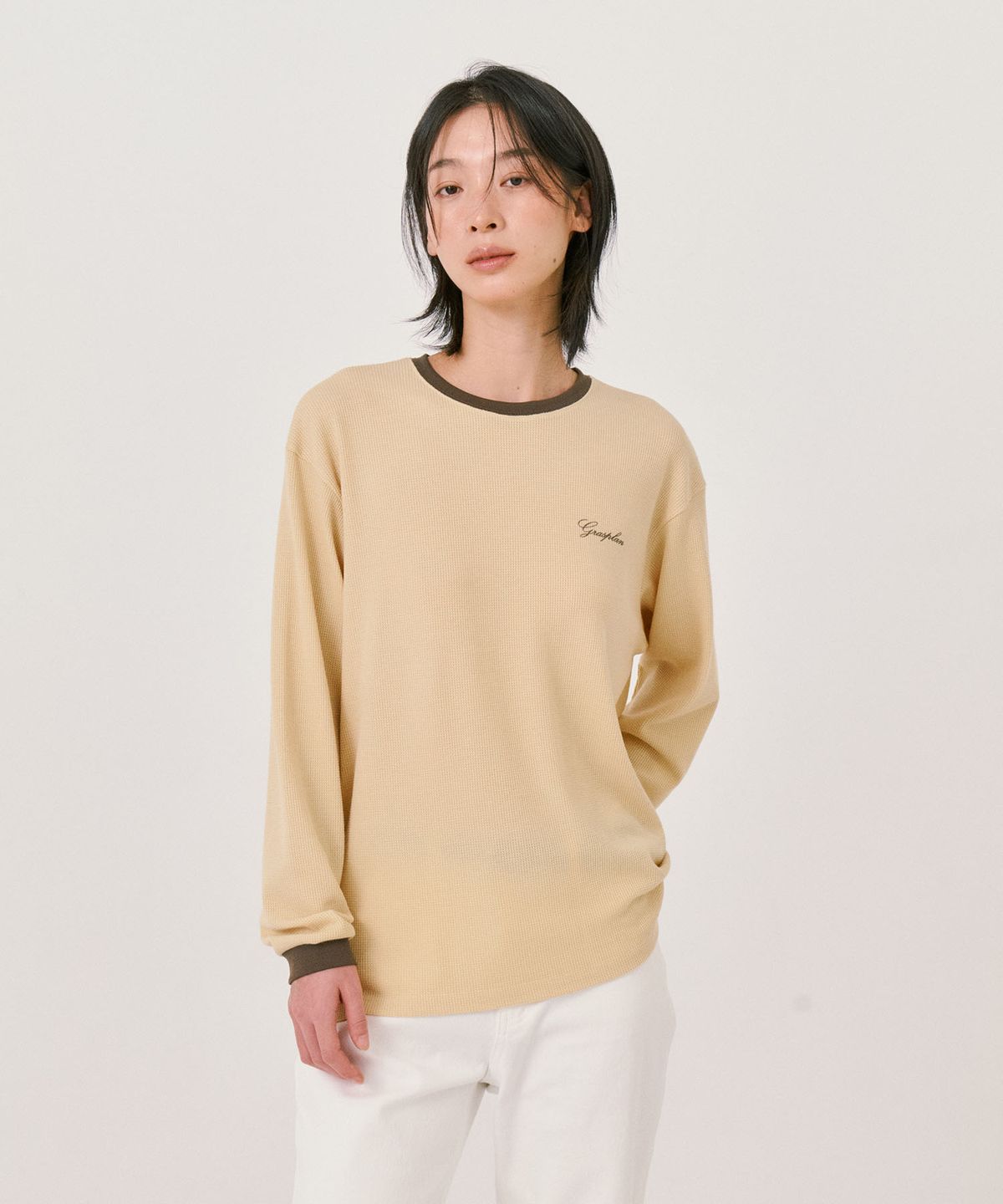 그라스플랜(GRASPLAN) Waffle Long sleeve T-Shirt_Butter Yellow