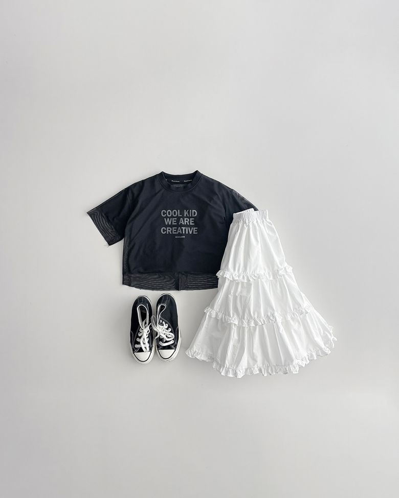 그리드 티셔츠+미씽유 롱 스커트 SET