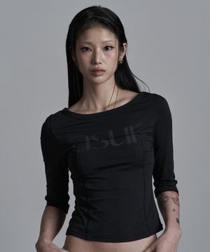 소잉 보트넥 슬리브 블랙
