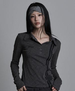 사이드 라인 카라 롱슬리브 차콜