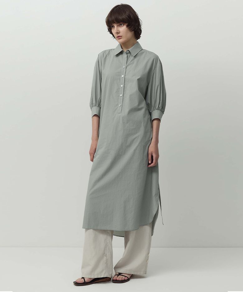 Natural Half Shirt Dress Dusty Blue