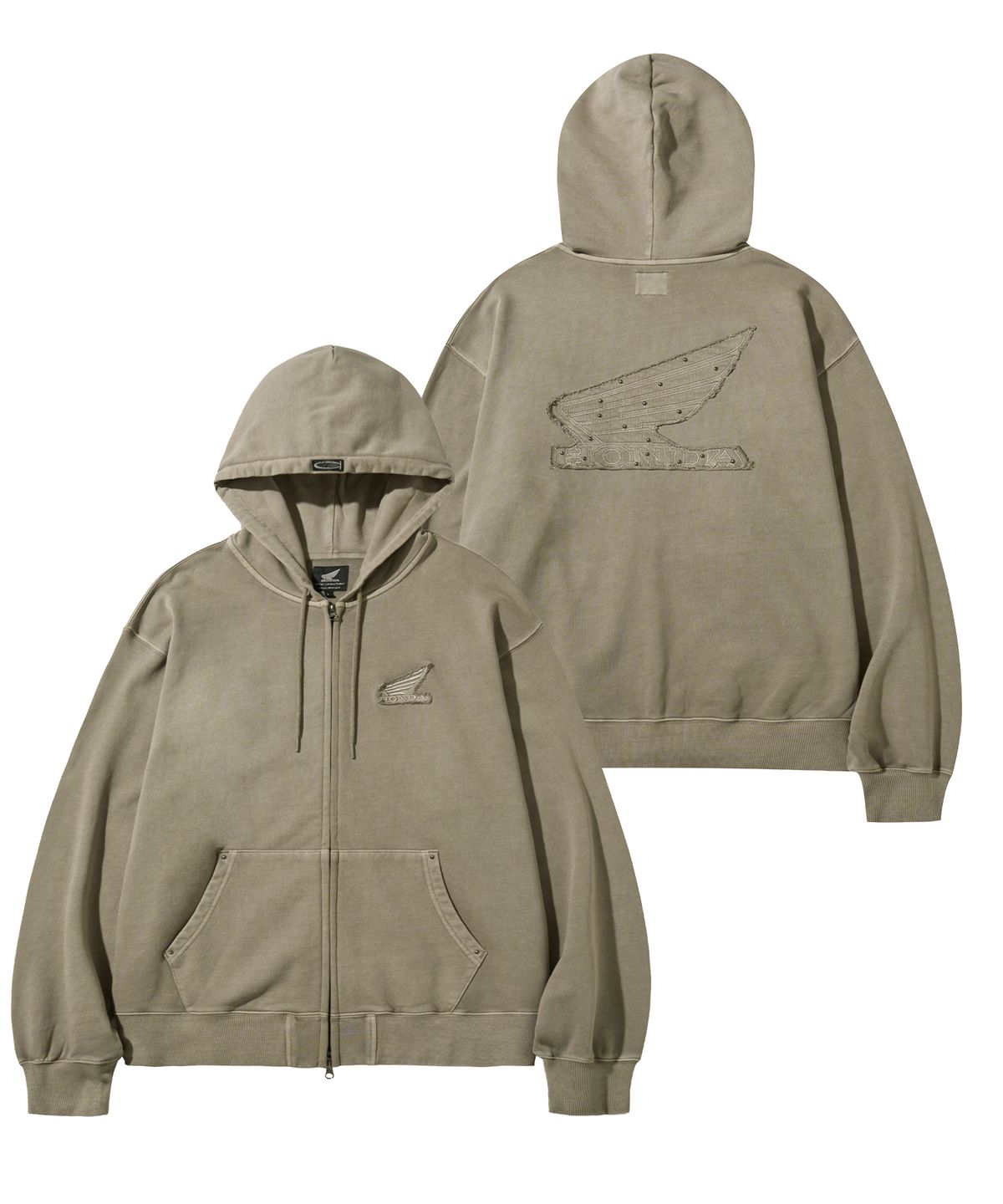 핍스 모터사이클(PHYPS MOTORCYCLE) Honda Stud Wing Washing Hoodie Zip-up_Beige