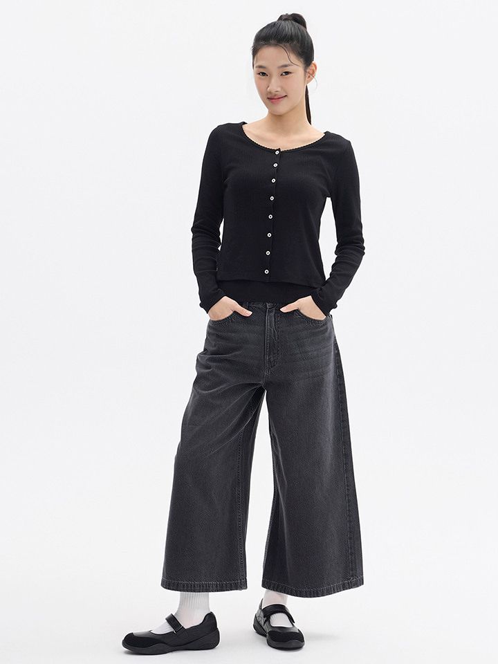 탑텐(TOPTEN) 여성COOL 크롭 와이드 데님_MSG2DP2909 - 사이즈 & 후기