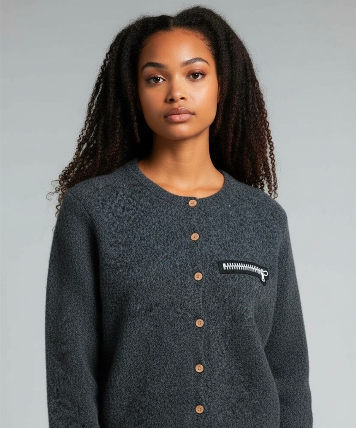 본슬리피(BORN SLIPPY) Soft Wool No-Heart Zip Cardigan (Gray)