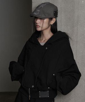 하이드 크롭 후드 집업 블랙