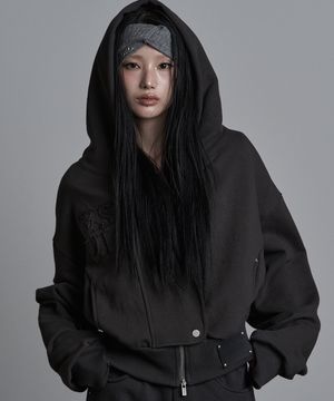 하이드 크롭 후드 집업 차콜