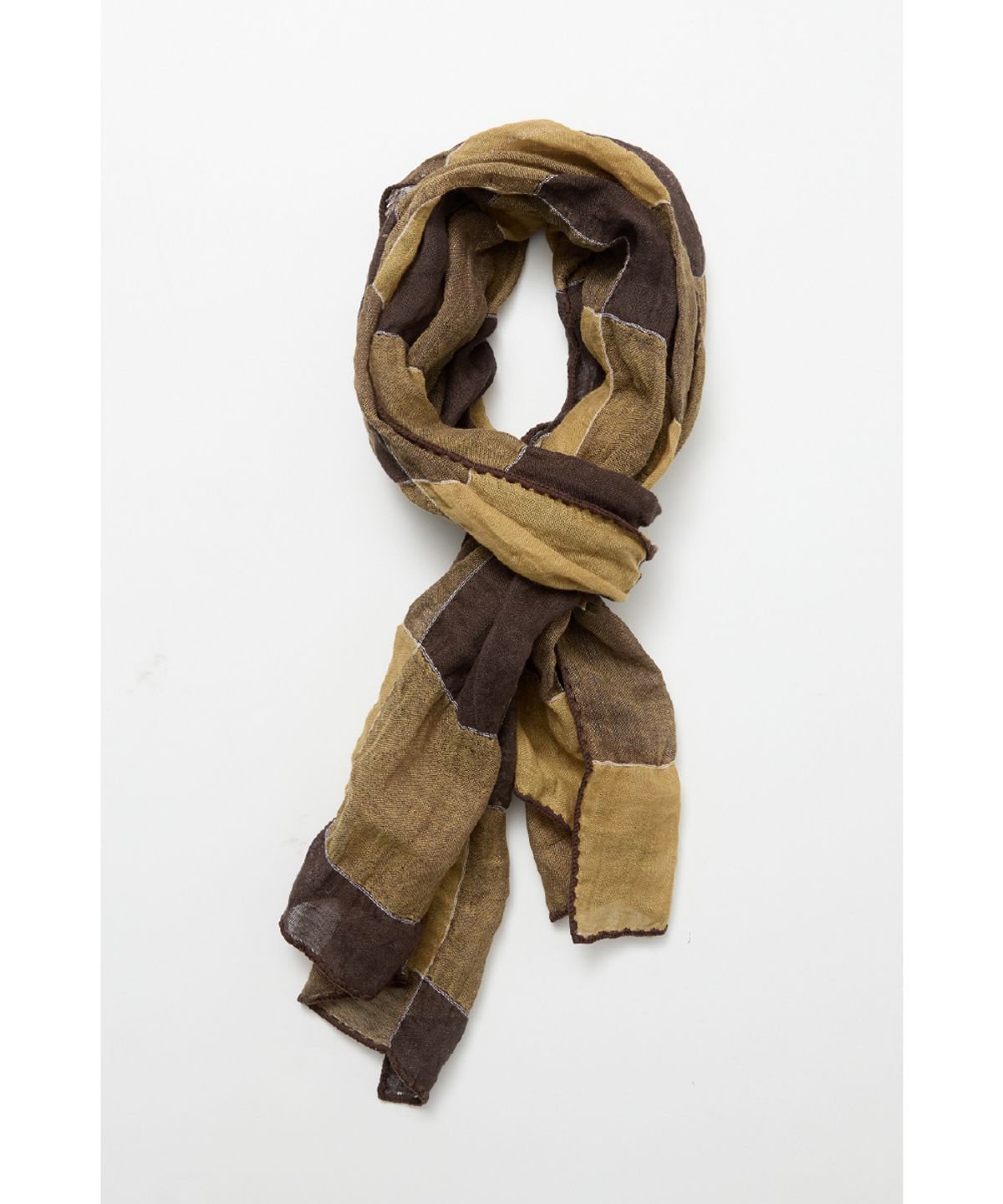 해칭룸(HATCHINGROOM) Check Scarf Linen Brown/Yellow