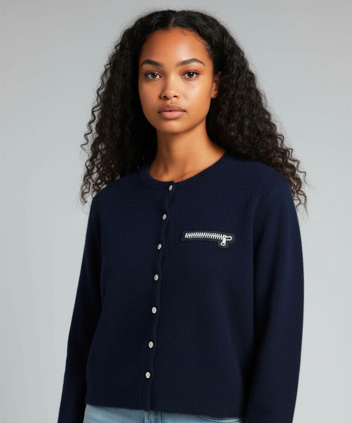 본슬리피(BORN SLIPPY) Soft Wool No-Heart Zip Cardigan (Navy)