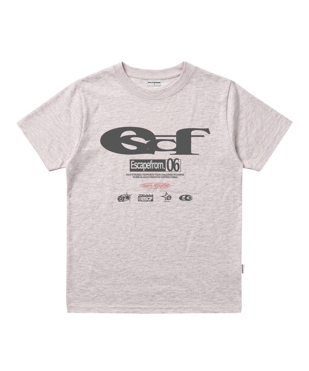 이스케이프프롬(ESCAPEFROM) ESCF 로고 콜라주 프린트 스탠다드핏 반팔티 [2color]