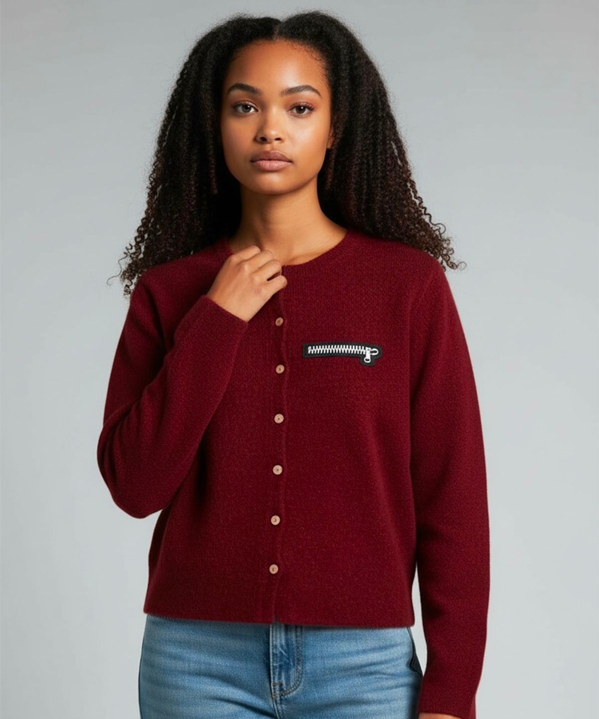 본슬리피(BORN SLIPPY) Soft Wool No-Heart Zip Cardigan (Red)