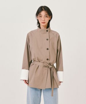 Minimal Half Trench Jacket_Khaki Beige
