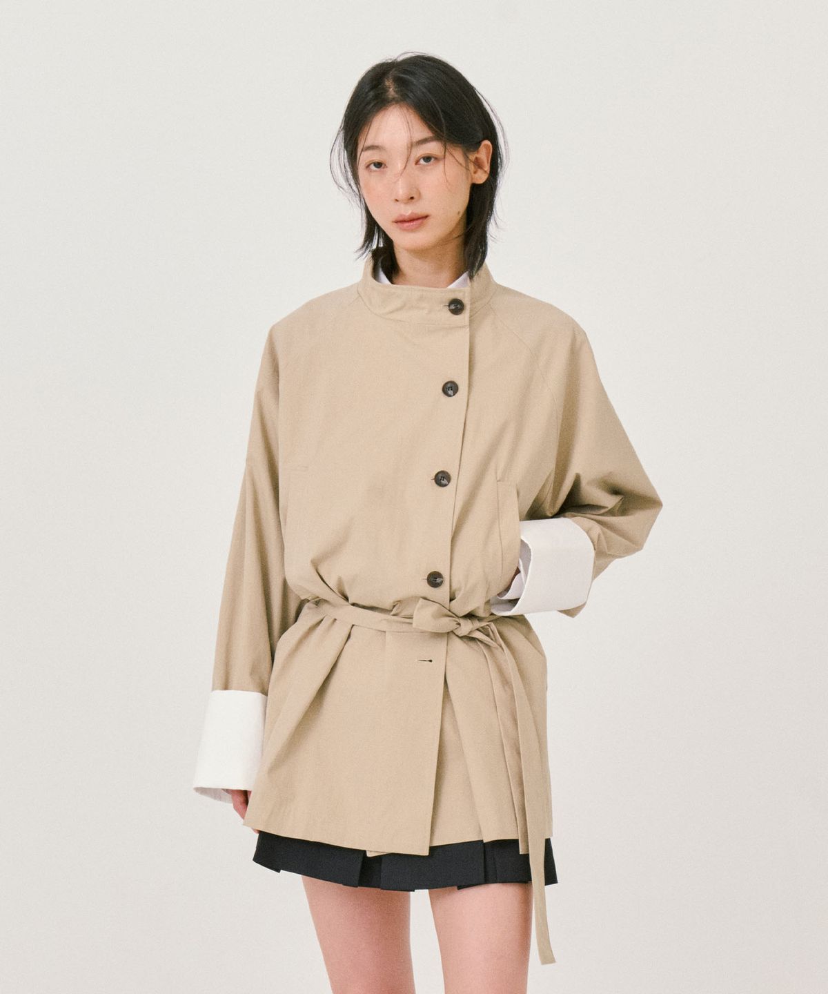 그라스플랜(GRASPLAN) Minimal Half Trench Jacket_Light Beige