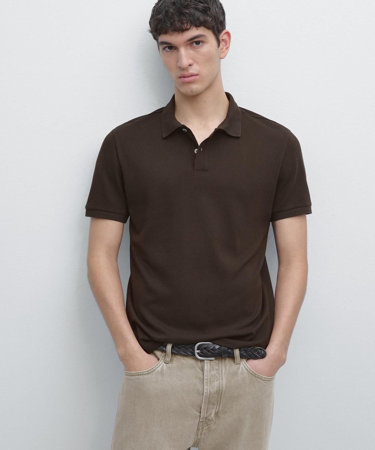 마시모두띠(MASSIMO DUTTI) 마이크로텍스처드 코튼 피케 폴로 셔츠