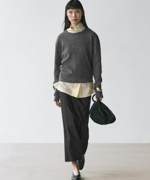 린넨 블렌드 스트레이트 미디 스커트