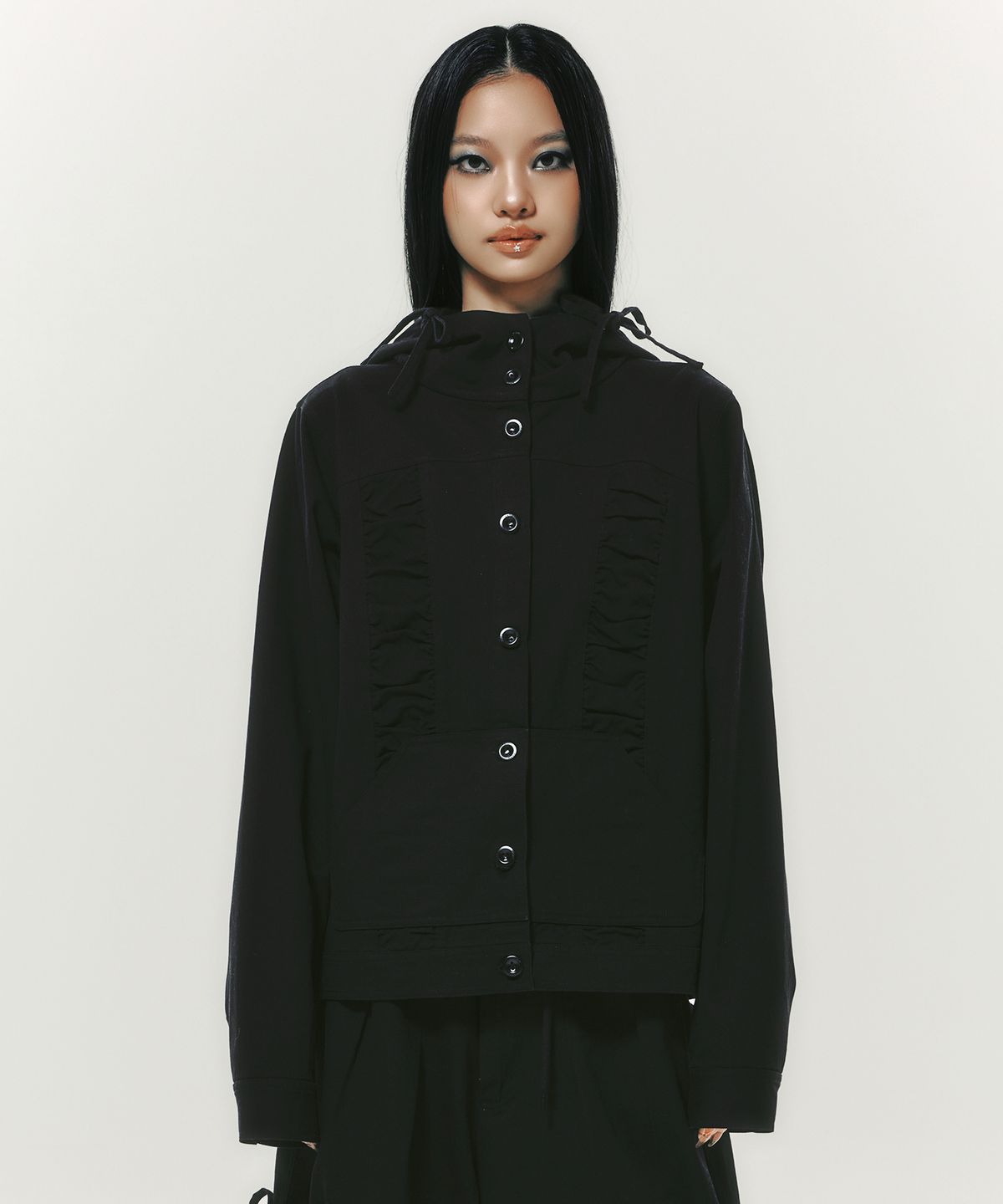 엔와이엑스엑스(NYXX) COTTON SHIRRING HOOD JACKET BLACK