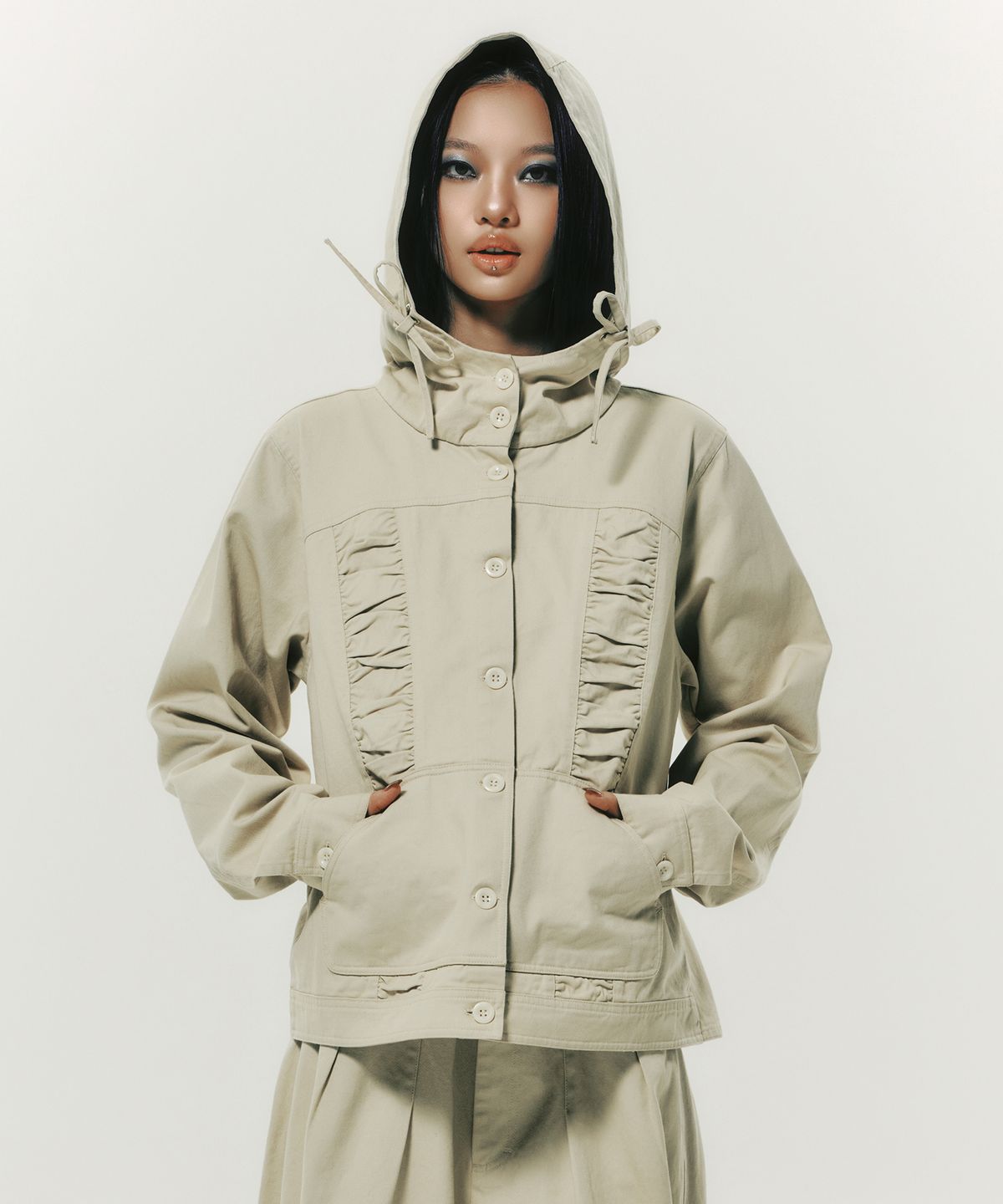 엔와이엑스엑스(NYXX) COTTON SHIRRING HOOD JACKET BEIGE