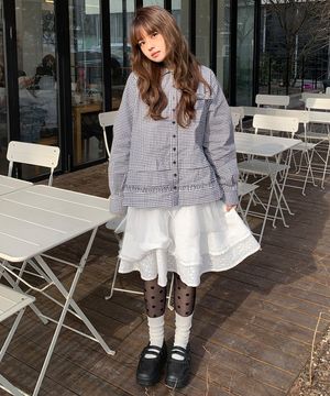 RUFFLE CHECK SHIRT [BLACK]