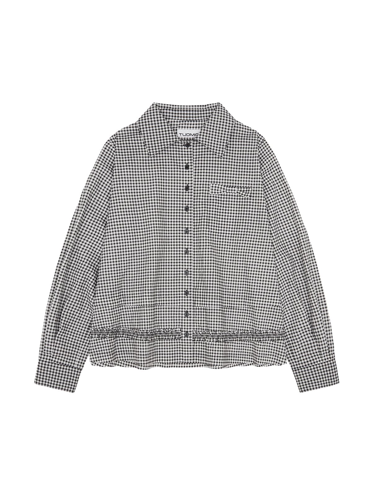 뚜오미오(TUOMIO) RUFFLE CHECK SHIRT [BLACK]