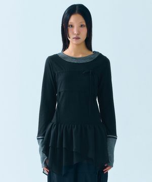 LAYERED TAIL RIBBON TOP [BLACK]