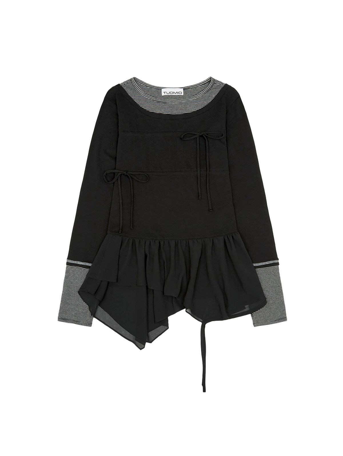 뚜오미오(TUOMIO) LAYERED TAIL RIBBON TOP [BLACK]