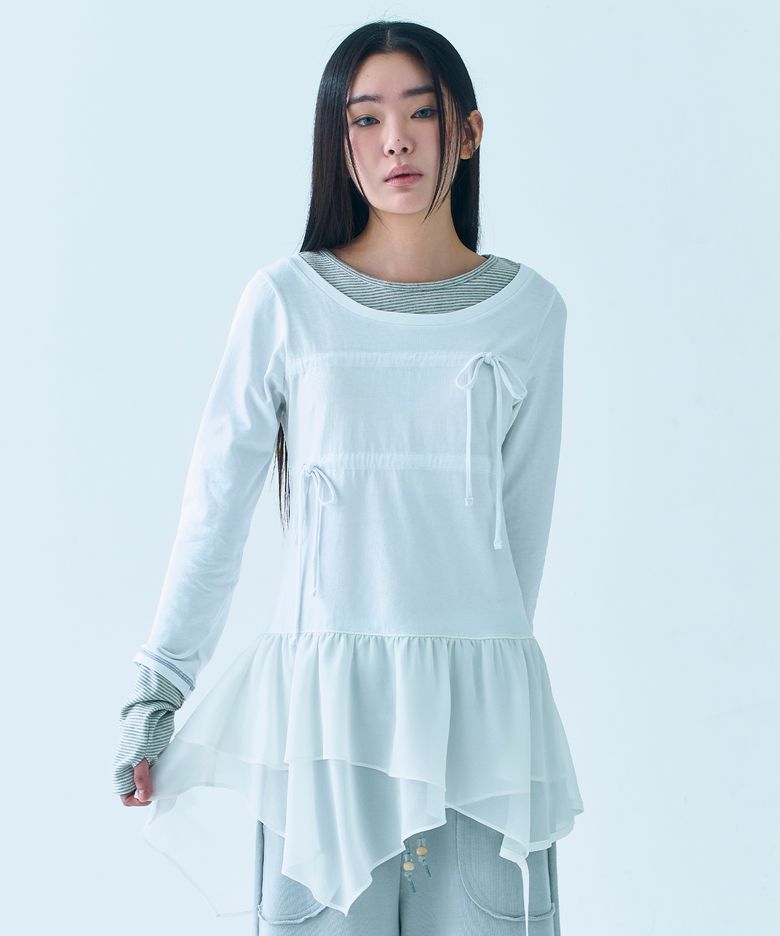LAYERED TAIL RIBBON TOP [WHITE]