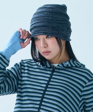 STRIPE GLITTER BEANIE [NAVY]
