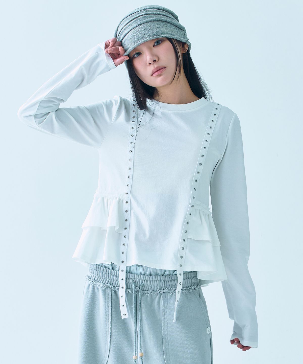 뚜오미오(TUOMIO) RUFFLE BELTED LONG SLEEVES [WHITE]