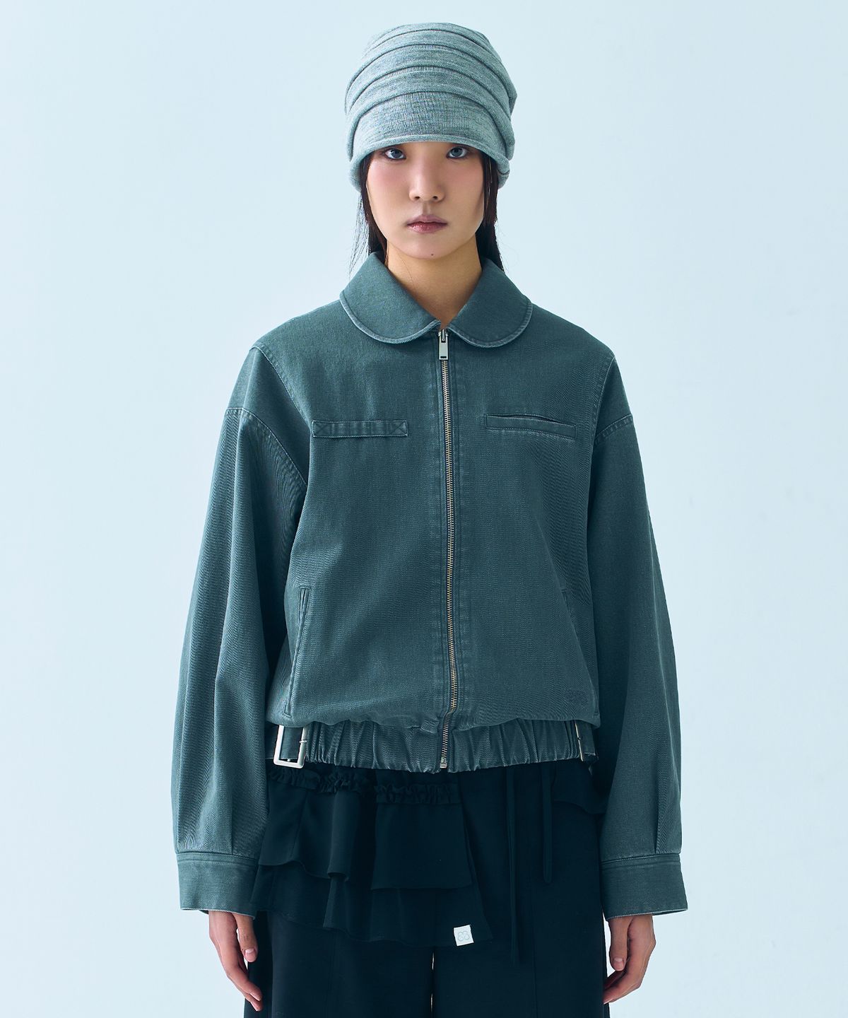 뚜오미오(TUOMIO) ROUND COLLAR WASHED BOMBER [CHARCOAL]