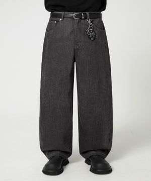 레인 슬럽 세미 와이드 데님 팬츠_블랙