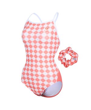 여성 클로버 타이백 원피스수영복 헤어스크런치 세트 오렌지 RN-LS2G203-OR