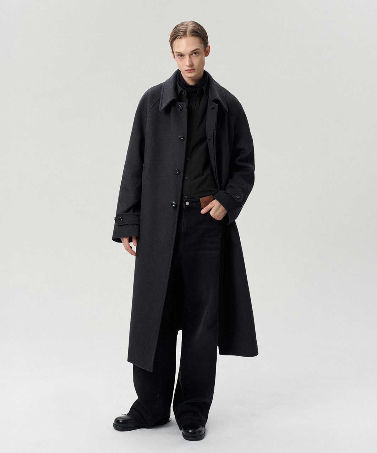 리이 맨(RERHEE MEN) WOOL BLEND SINGLE BREASTED COAT CHARCOAL