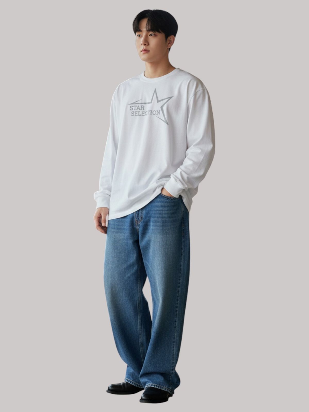 지블랙(ZBLACK) 스타셀렉션   롱슬리브(WHITE-GREY PRINT)