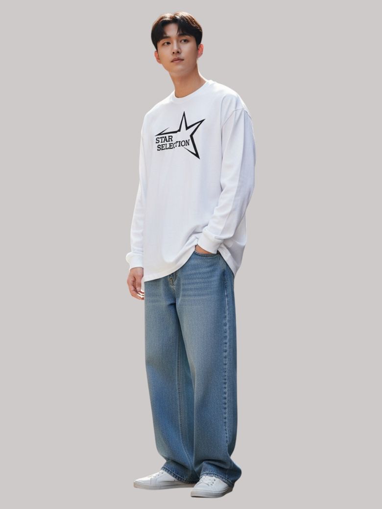 스타셀렉션   롱슬리브(WHITE-BLACK  PRINT)