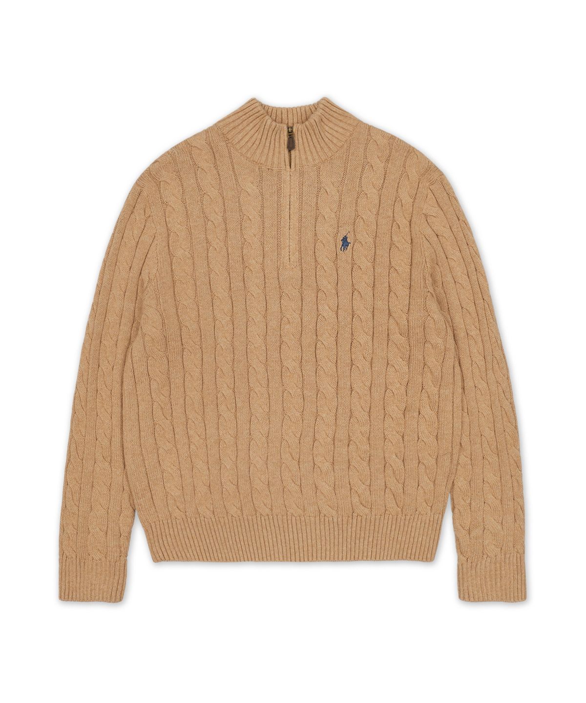 폴로 랄프 로렌(POLO RALPH LAUREN) 케이블 니트 코튼 쿼터 지퍼 스웨터-브라운