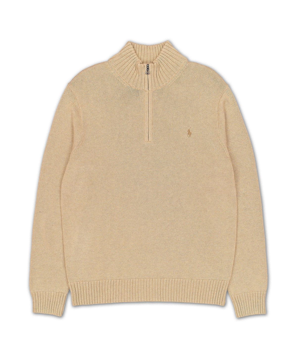 폴로 랄프 로렌(POLO RALPH LAUREN) 코튼 쿼터 지퍼 스웨터-브라운