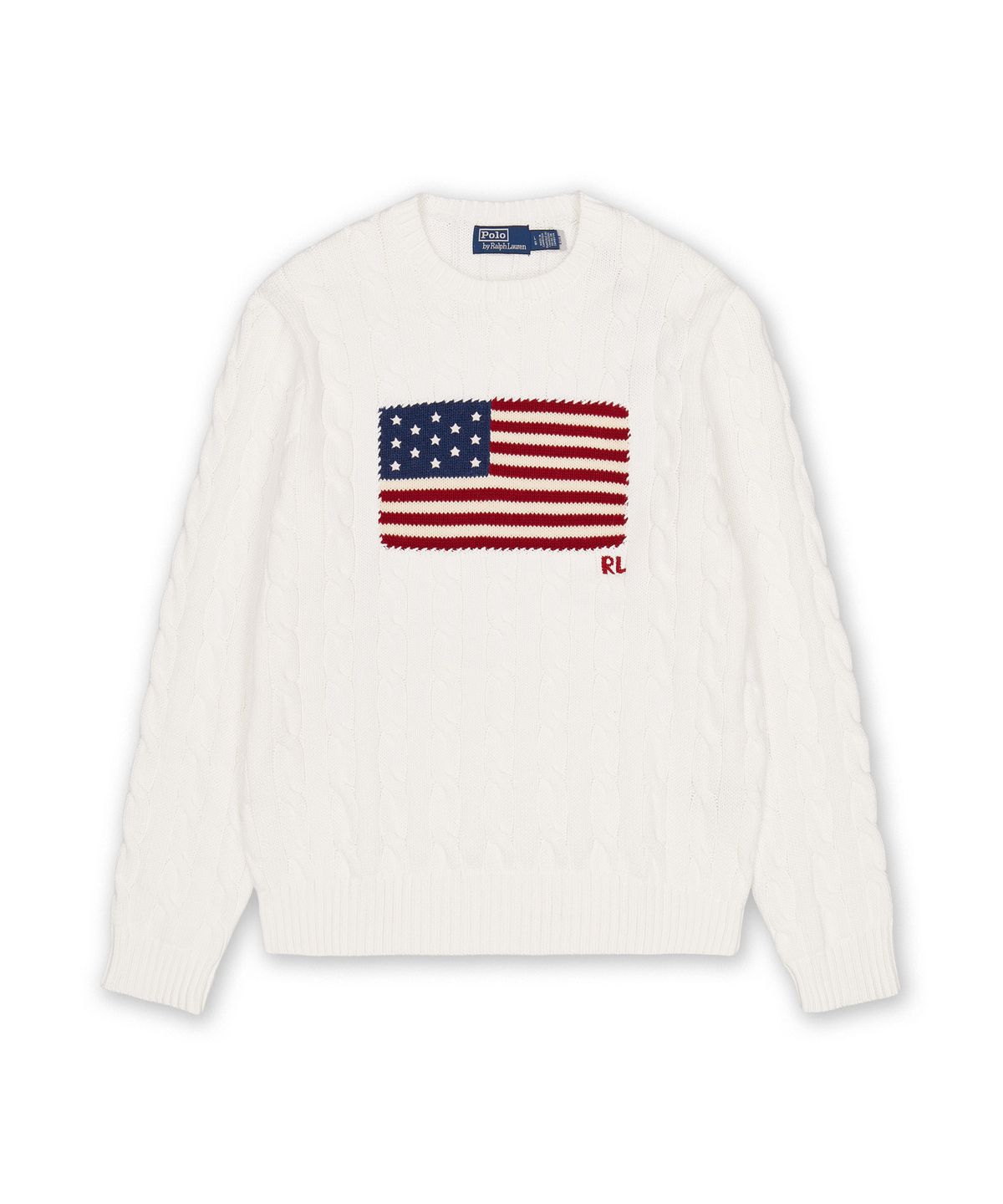 폴로 랄프 로렌(POLO RALPH LAUREN) 아이코닉 케이블 니트 플래그 스웨터-화이트