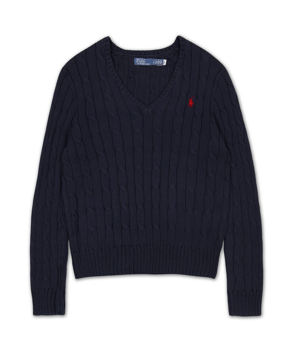 폴로 랄프 로렌(POLO RALPH LAUREN) 케이블 니트 코튼 브이넥 스웨터-블루