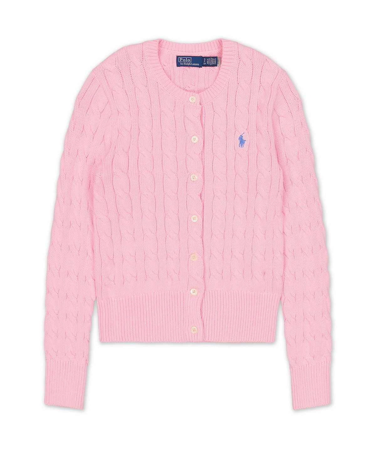 폴로 랄프 로렌(POLO RALPH LAUREN) 케이블 니트 코튼 크루넥 카디건-핑크
