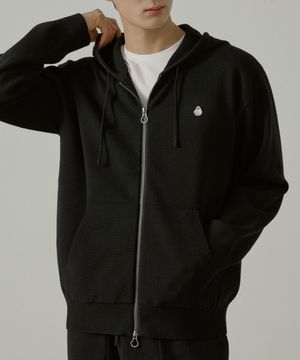 남녀공용 고스트클럽 니트 후드 집업 [매트블랙]_HG1SW900