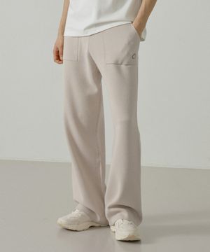 남녀공용 고스트클럽 니트 와이드 팬츠 [라이트그레이]_HG1SP901