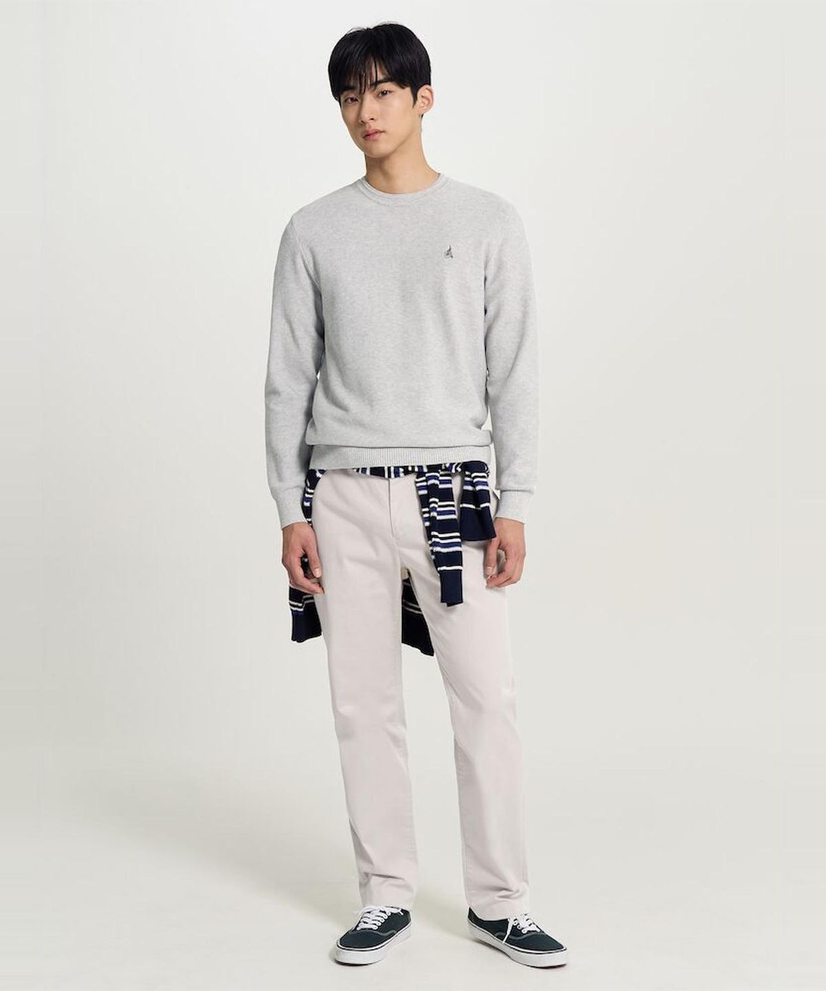 빈폴 멘(BEANPOLE MEN) 코튼 베이직 라운드 니트  그레이