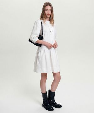 마야 핀턱 레이스 코튼 미디 드레스_화이트 / MAYA PINTUCK LACE COTTON MIDI DRESS_WHITE