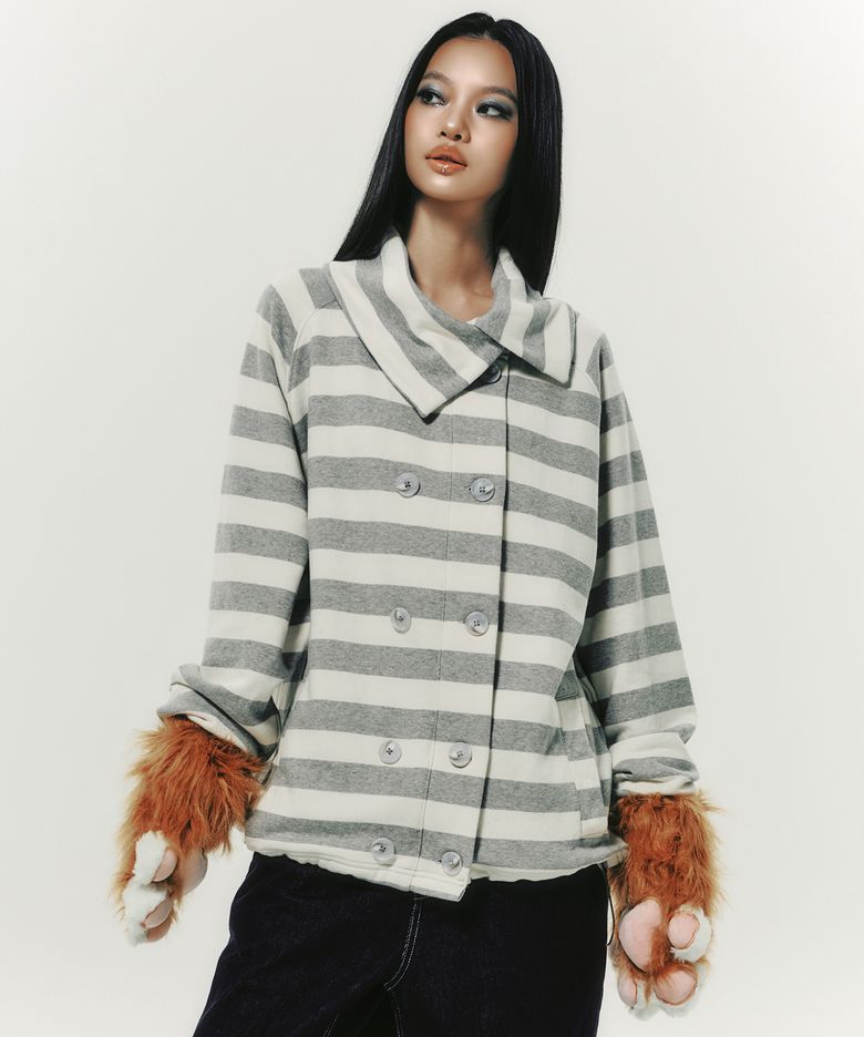 STRIPE COLLAR JACKET GREY
